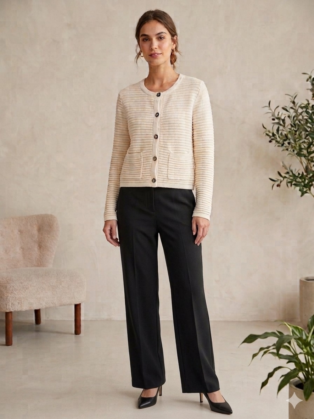 Joie Cream Ribbed Button-Front Cardigan Size Medium Quiet Luxury Neutral Preppy